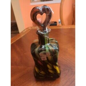 Azzura Maestri Vetrai Italian Glass Colorful  Decanter with Heart Stopper